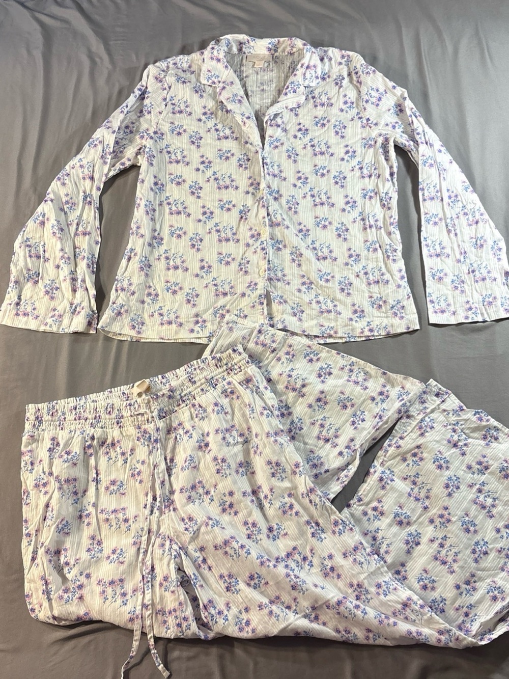 LOVE BY GAP Womens Pajama Set White Stripe 100% Cotton Floral Pink Blue Sz S
